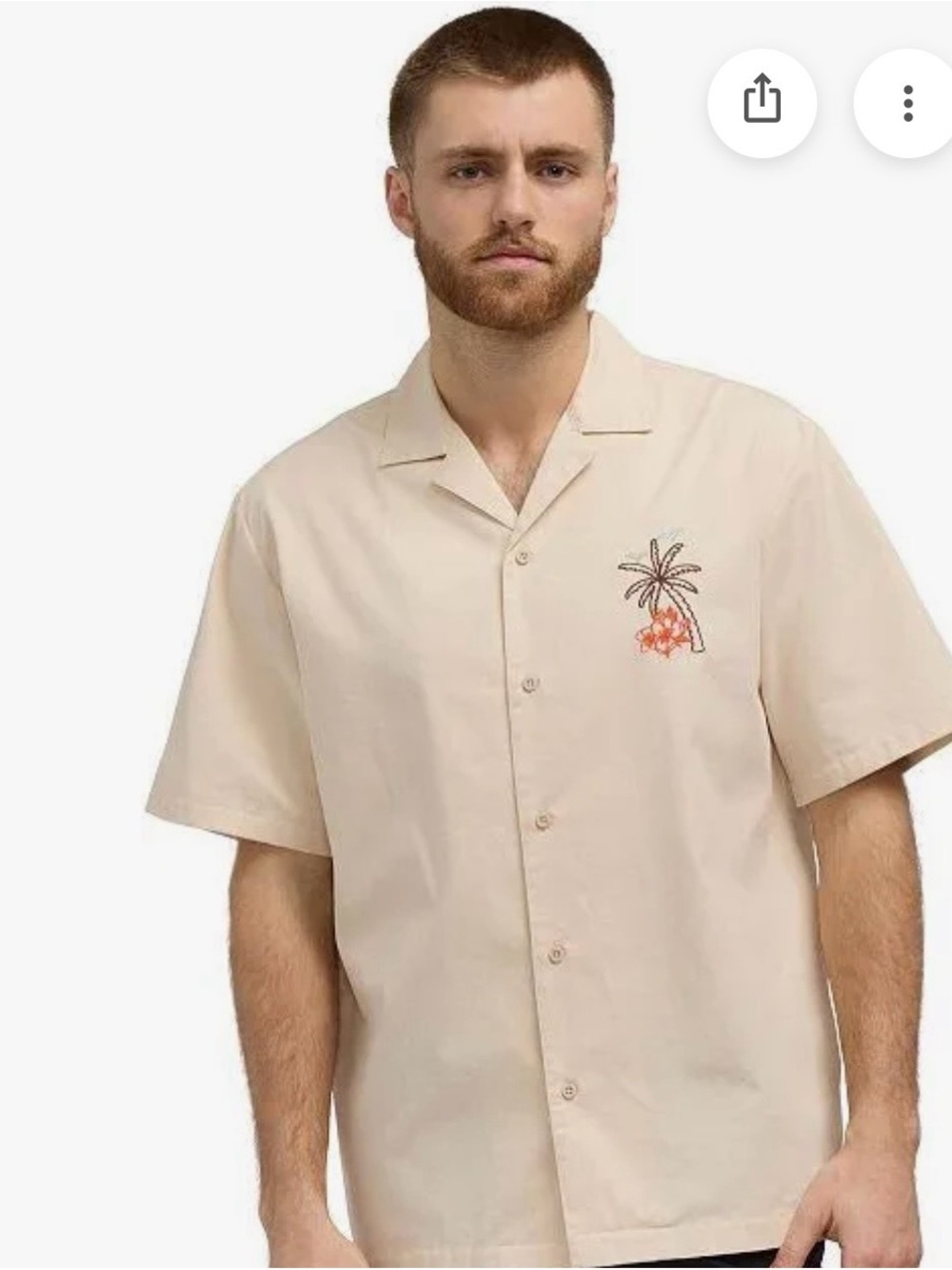 MATIX Cream Short-Sleeve Button-Down Shirt with Palm Embroidery
